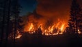 Burning forest at night. AI generated. Royalty Free Stock Photo