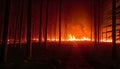 Burning forest at night. AI generated. Royalty Free Stock Photo