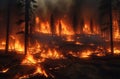 Burning forest at night