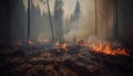 Burning forest, tree, and nature destroyed by inferno heat generated by AI