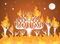 Burning forest trees in fire flames - natural disaster concept