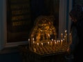 Burning funeral candles in orthodox church