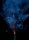 Burning fuse. Dynamite firecracker green fuse burn with sparkles and smoke Royalty Free Stock Photo