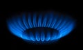 Burning gas burner with blue flame on black background Royalty Free Stock Photo
