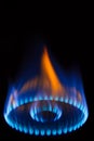 Burning gas burner in the darkness detail Royalty Free Stock Photo