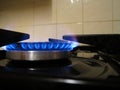 Burning gas stove blue flames Royalty Free Stock Photo