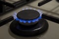 Burning gas stove hob blue flames close up in the dark on a black background Royalty Free Stock Photo