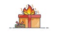 Burning Gift Box Icon, Fiery Present, vector design Generative AI Royalty Free Stock Photo