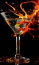 burning glass of martini drink. hot pepper cocktai