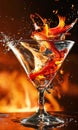 burning glass of martini drink. hot pepper cocktai