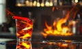 burning glass of martini drink. hot pepper cocktai