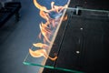 Burning glass. Professional cutting of safety glass called VSG Very safe glass