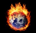 Burning globe earth (east hemisphere) Royalty Free Stock Photo