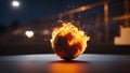 burning globe on fire A fireball shaped like a football, with a realistic texture and a bright glow