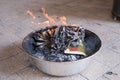 A burning golden paper. A chinese ritual