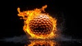 Burning Golf Ball with Bright Fire, Illuminating Balls Dimples on a Black Background Royalty Free Stock Photo