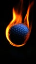 Burning Golf Ball Intense Flames Engulf a Golf Ball, Dramatic Shadows, Black Background. Royalty Free Stock Photo