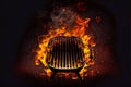 burning grill on a black background. flames from the grill grate. 3d illustration. Generative AI