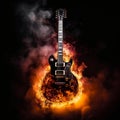 a burning guitar on black background generative AI