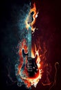 Burning guitar in the water reflection