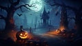 Burning halloween pumpkin head at night on dark background halloween dark festive background Royalty Free Stock Photo