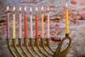 Burning hanukkah candles in a menorah