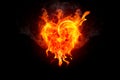 Burning heart/heart made of fire is on the black background. Happy Valentine`s Day. Royalty Free Stock Photo