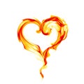 Burning heart symbol. Real fire flames isolated on white Royalty Free Stock Photo