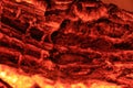 Burning hot charcoal red heat fireplace close up orange Royalty Free Stock Photo