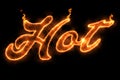 Burning hot fire word text with flame and smoke in fire on black background with alpha channel, concept of heat time for do Royalty Free Stock Photo