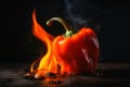 A burning hot peperoni on a dark background created with generative AI technology