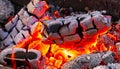 Burning hot wood coal , close-up Royalty Free Stock Photo