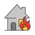 Burning house color icon