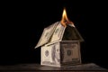 Burning house of dollars Royalty Free Stock Photo