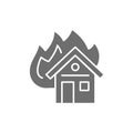 Burning house, fire insurance grey icon. Isolated on white background Royalty Free Stock Photo