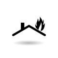 Burning house, fire insurance icon with shadow Royalty Free Stock Photo