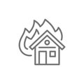 Burning house, fire insurance line icon. Isolated on white background Royalty Free Stock Photo