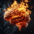 burning human brain on fire on black isolated background Royalty Free Stock Photo