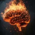 burning human brain on fire with flames on black background Royalty Free Stock Photo