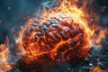 burning human brain on fire with smoke on dark background Royalty Free Stock Photo