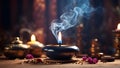 burning incense, luxury setting sacred sanctuary prayer setting