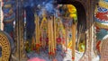 Close up burning incense sticks in incense bowl at chinese temple Royalty Free Stock Photo