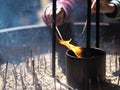 Burning incense at the temple Royalty Free Stock Photo