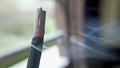 Burning insence stick is ejecting fumes Royalty Free Stock Photo