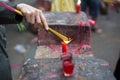 Burning joss sticks at pagoda, Saigon, Vietnam