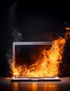 BACKUP YOUR DATA ,World Backup Day Burning laptop, concept of burnout, technology failure damaged Royalty Free Stock Photo