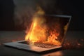 Burning laptop with flames. Generative ai