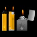 Burning lighters on black background Royalty Free Stock Photo