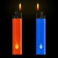 Burning lighters on black background Royalty Free Stock Photo