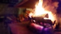 Burning Log Fire Closeup Royalty Free Stock Photo
